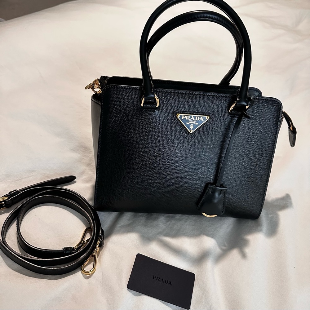 Prada Saffiano Soft C Handbag Leather Black Nero luxury Designer Authentic